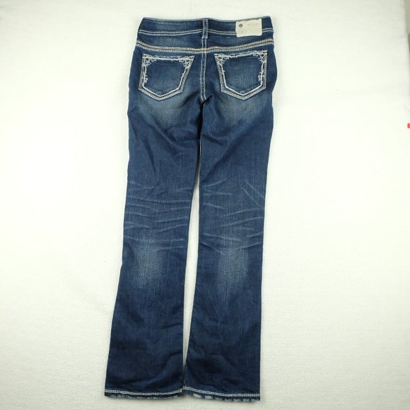 Size 27 Silver Suki Womens Blue Jeans Distressed Bootcut Stone Wash - Picture 5 of 14